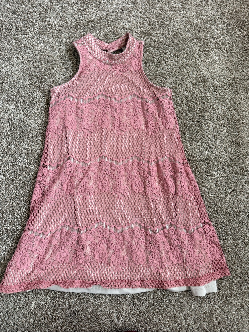 love, Fire Pink Lace & Mesh Sleeveless A-Line Dress